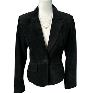 Context Black Suede Leather Blazer Jacket Coat Size 4
